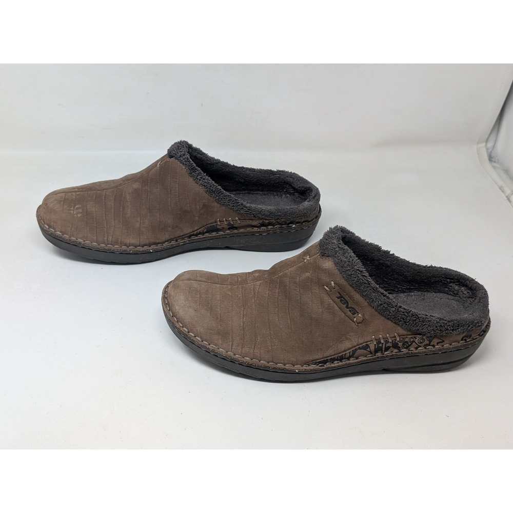 Teva Shoes Womens 10 Brown Clog Suede Shearling Slip-On Comfort Winter 4060 - Picture 4 of 11